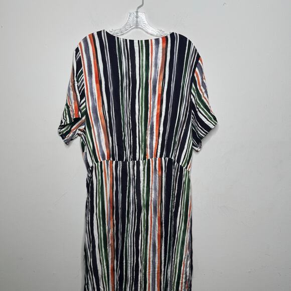 City Chic Women’s Maxi Dress L 20 Jungle Stripe Print V-Neck Short Sleeve - Picture 14 of 16